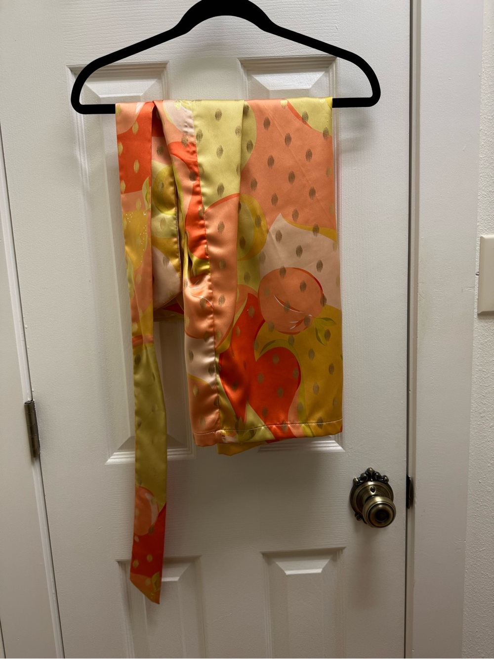 Never Fully Dressed Peach Print Satin Skirt in Peach, Coral & Yellow-Gold